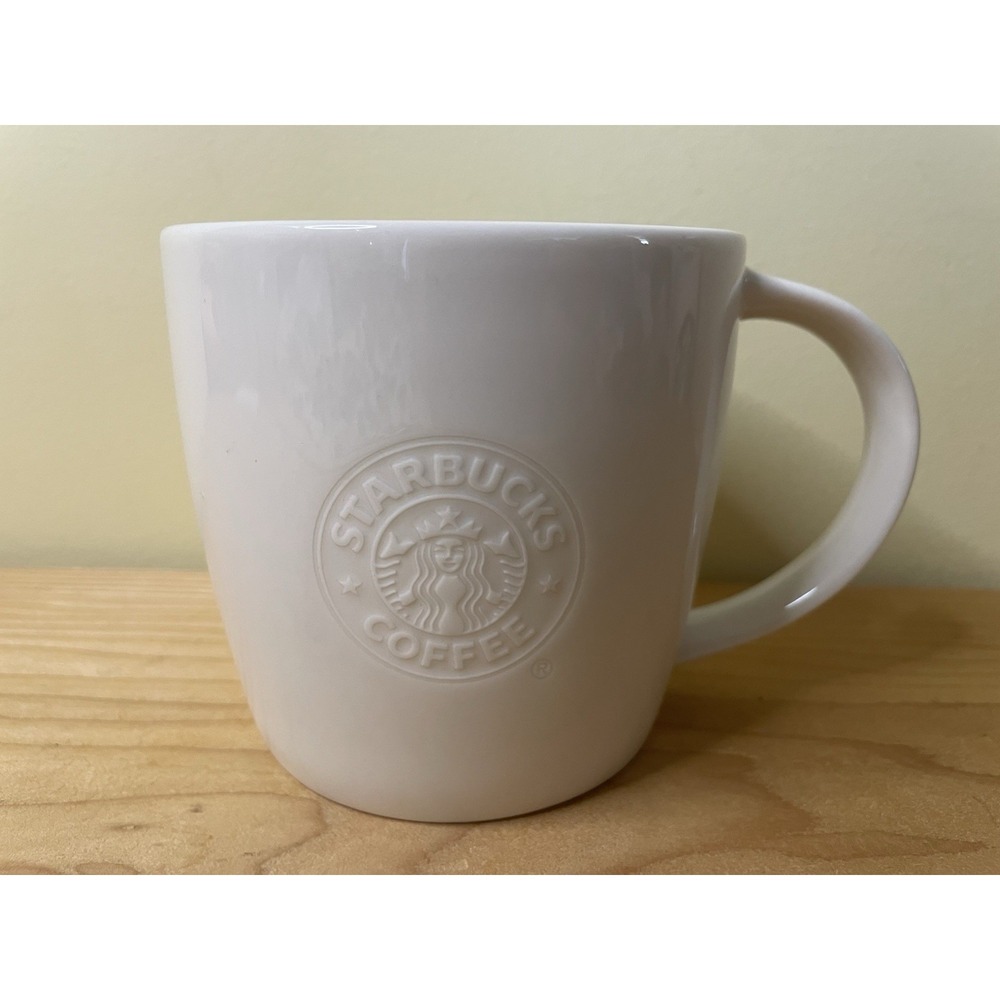 White Starbucks Coffee Mug Grande G 16oz Embossed Siren Mermaid Logo Authentic